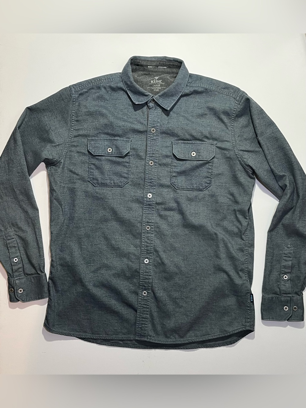 Men’s Kuhl Descendr Long Sleeve Button Down Flannel Shirt, Large, Blue